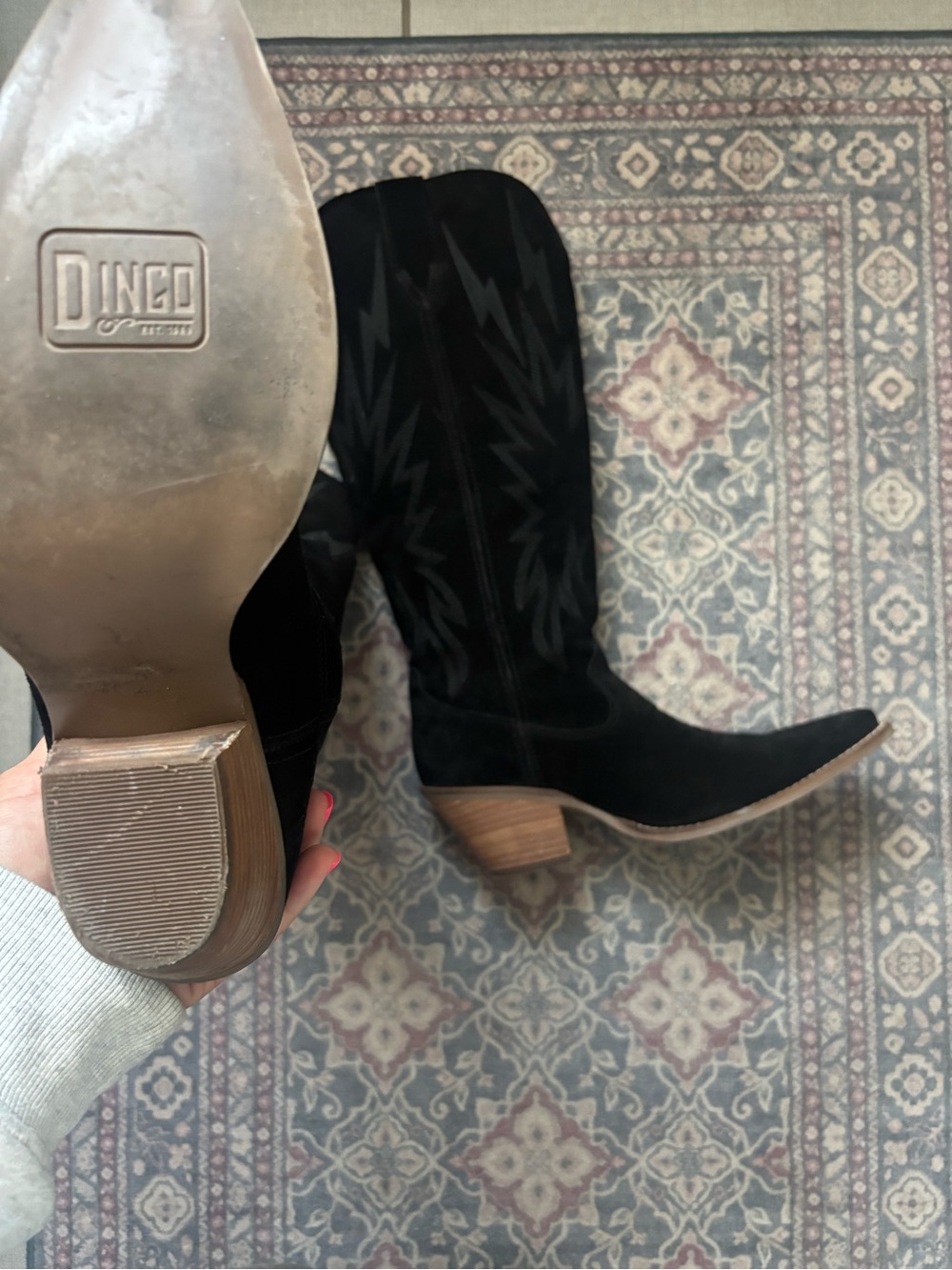 Dingo Black Suede Knee High Western Boots - Picture 3 of 6